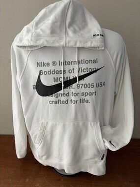 Nike Hoodie Sweatshirt Mens Medium White Goddess Of Victory Swoosh Pullover